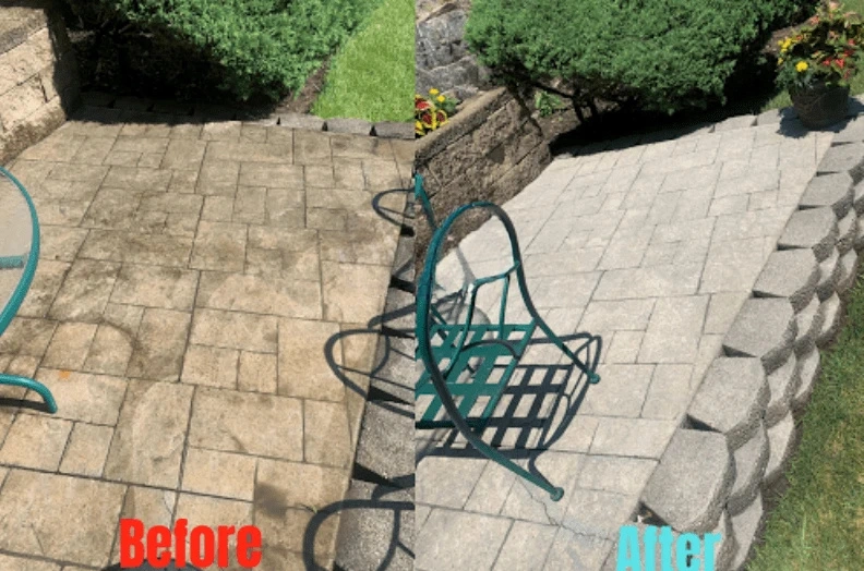 Before and after results of surface cleaning by South Euclid Power Washing in South Euclid